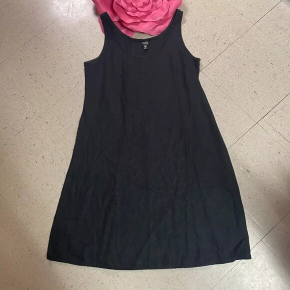 EILEEN FISHER 100% Irish Linen Midi Dress Black‎ Beach Summer - Picture 1 of 3